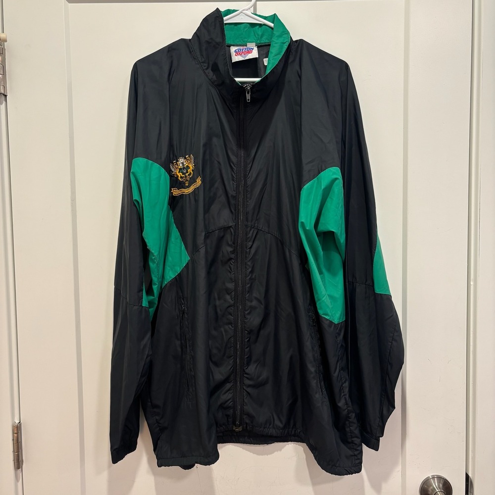 Cotton‎ Oxford Vintage Mens Black Green Colorblock Windbreaker Jacket Size 46/48